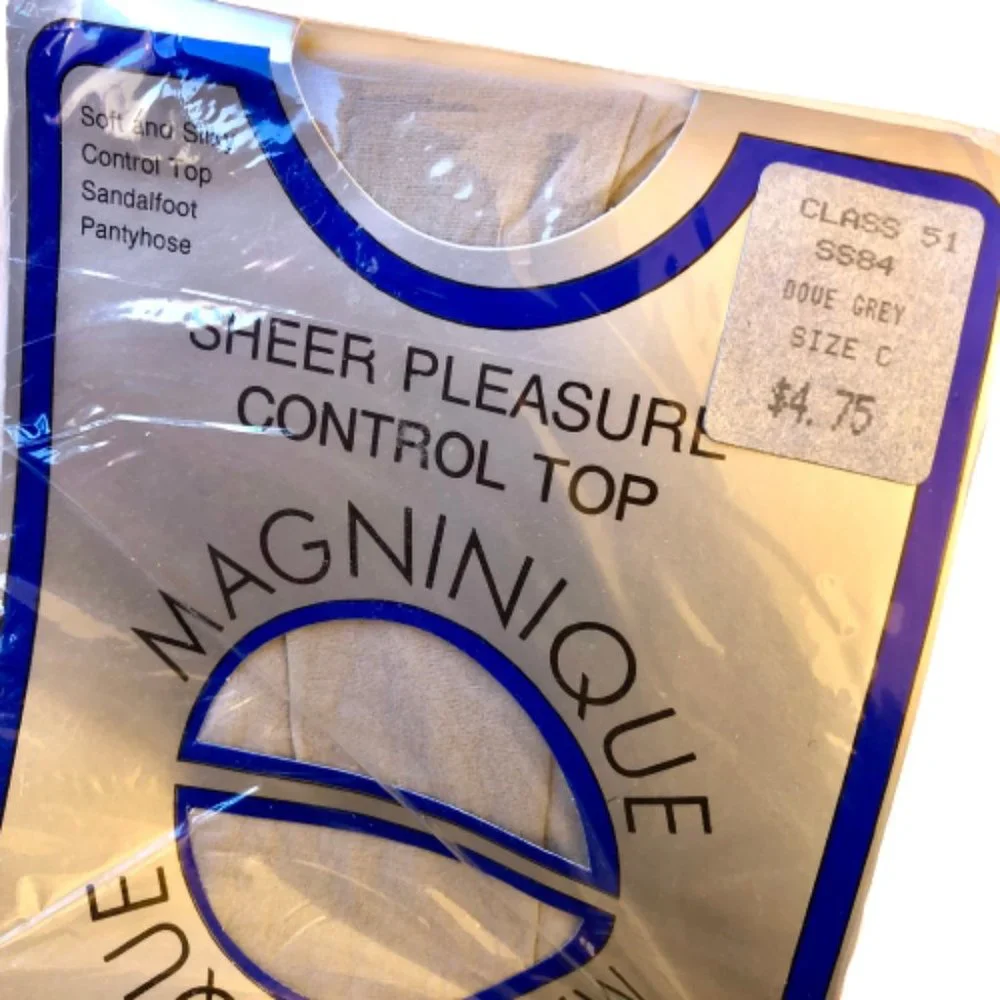 Vintage Magninique Sheer Pleasure Pantyhose Control Top NAVY + DOVE GRAY size C